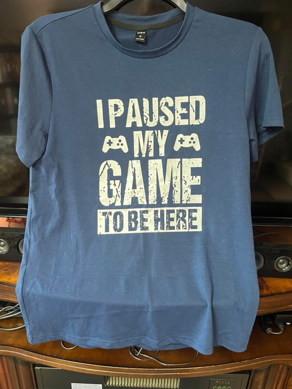 Graphic Gamer T-Shirt - blue "I Paused My Game To Be Here" Young men's medium